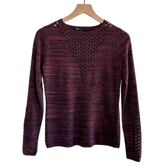 Maje Burgundy Black Cashmere Wool Blend Cut-out Mesh Sweater Size S - Picture 3 of 10